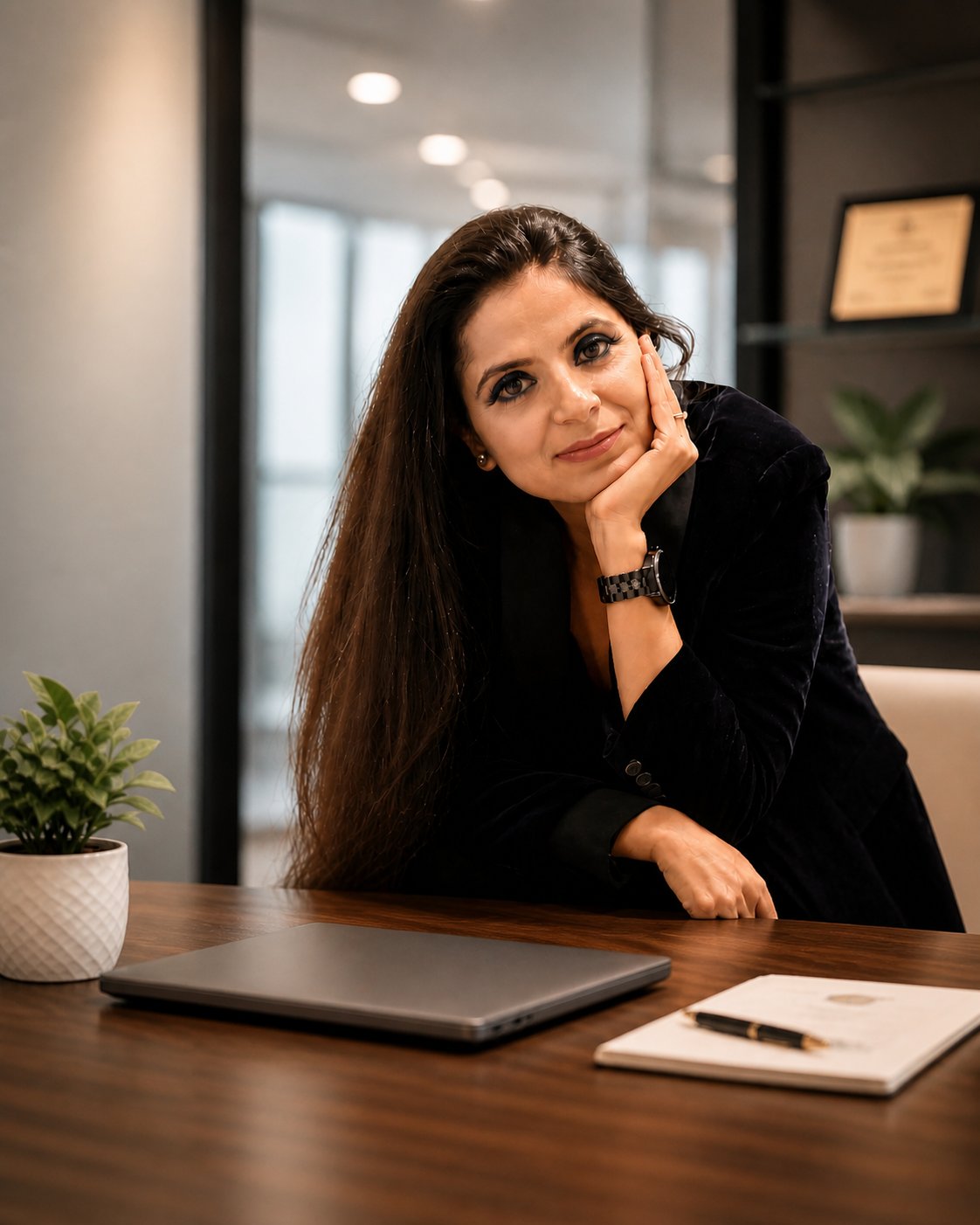 Vrinda Khurana, Founder of WeSpark, at her desk in Edmonton